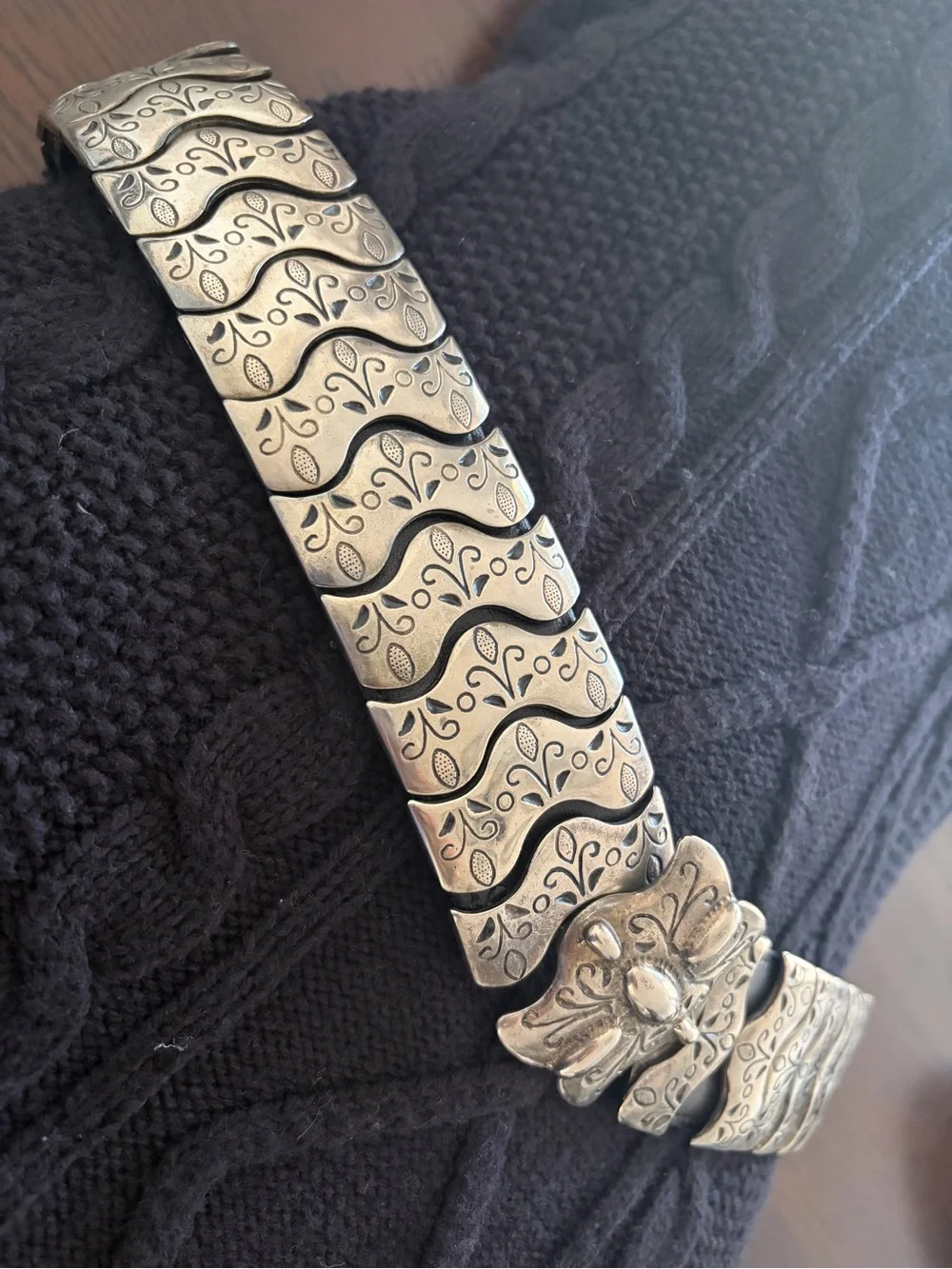 Vintage Bijoux Medici By J Blumenthal Leather and Silver Tone Rattlesnake Belt.